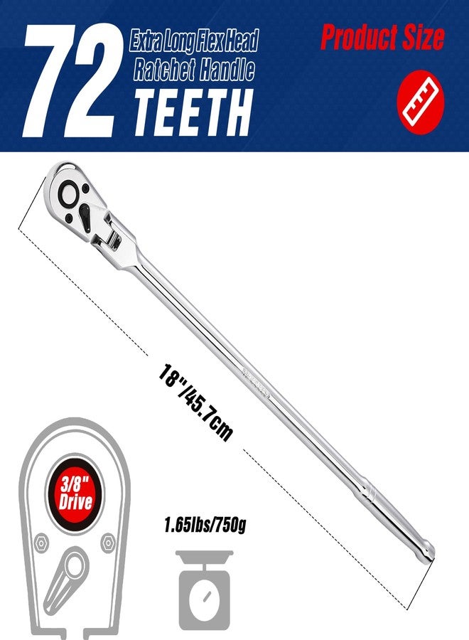ووركبرو مفتاح ربط WORKPRO برأس مرن إضافي بطول 3/8 بوصة، ومقبض مفتاح ربط CR-V فولاذي سريع الفك بطول 18 بوصة، ورأس CR-MO، وتصميم قابل للعكس، و72 سنًا - Image 2