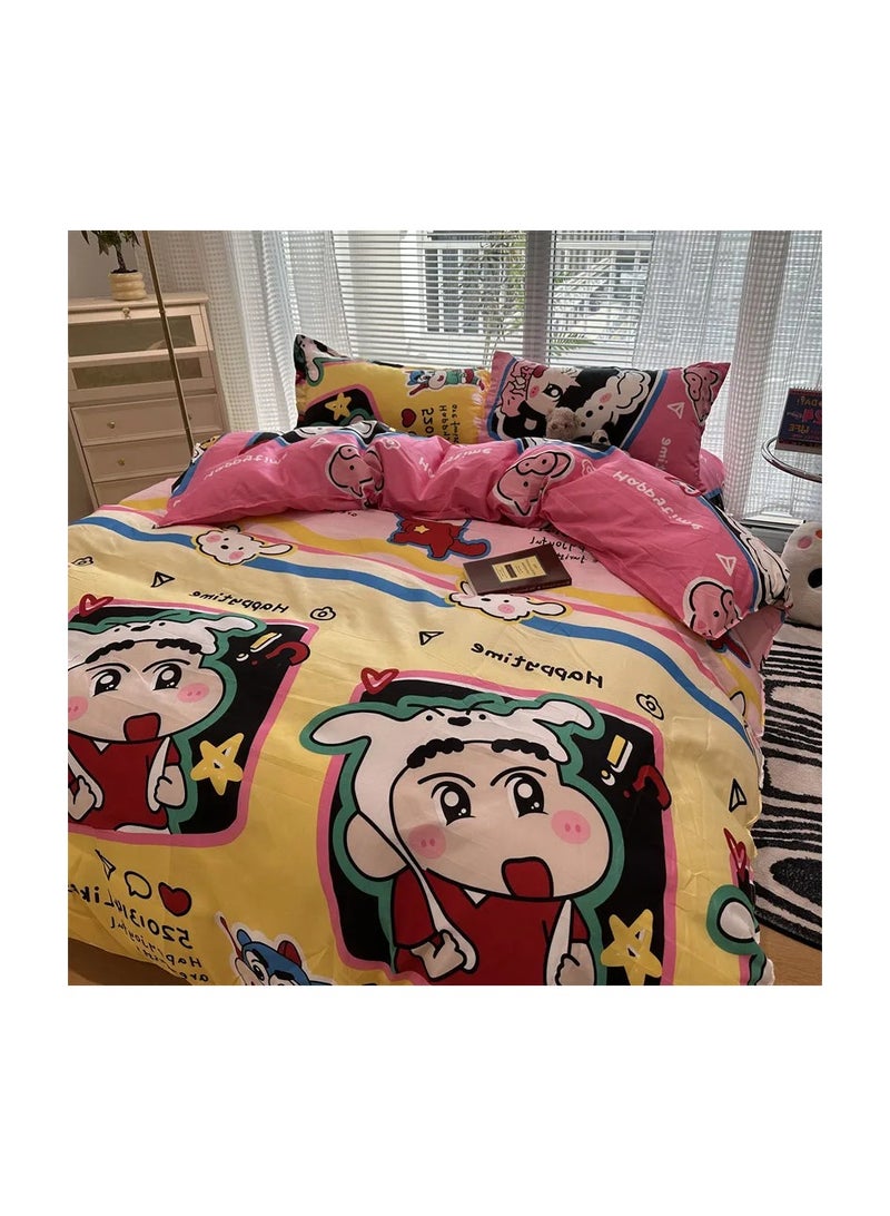 General Cartoon ins style super cute soft bamboo panda washed cotton sheet quilt cover four-piece set student bed three-piece set,Naughty little new ljf, 1.8 four-piece set (quilt cover 180x220)  - Image 1