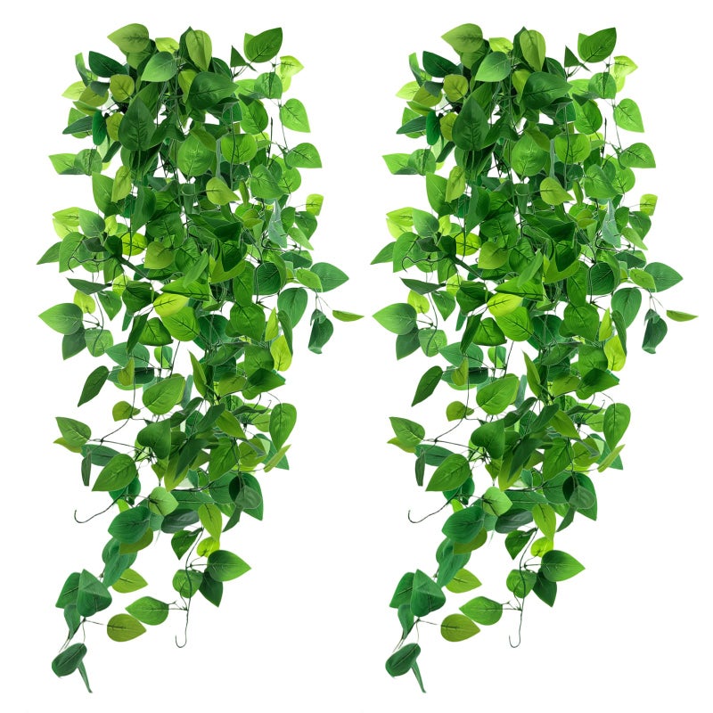 DomeStar 2PCS Fake Vines Fake Pothos Hanging Plants Ivy Vines Artificial Greenery for Home Kitchen Wall Decor Aesthetic Home Decor No Baskets - Image 2