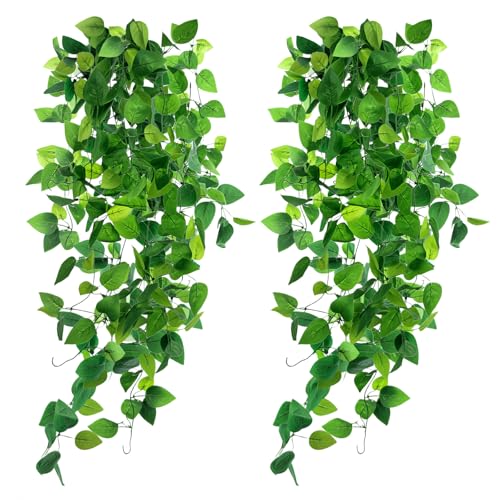 DomeStar 2PCS Fake Vines Fake Pothos Hanging Plants Ivy Vines Artificial Greenery for Home Kitchen Wall Decor Aesthetic Home Decor No Baskets - Image 1