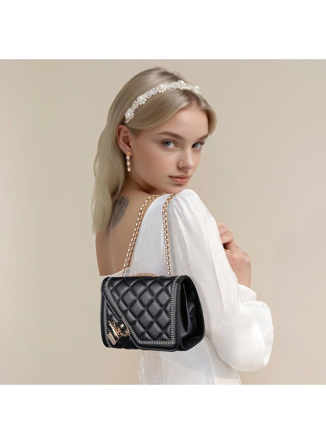 Aiqudou Women's Quilted Crossbody Bag - Flap PU Leather Shoulder Bag, Fashion Chain Small Square Purse, Evening Clutch Handbag - Image 3