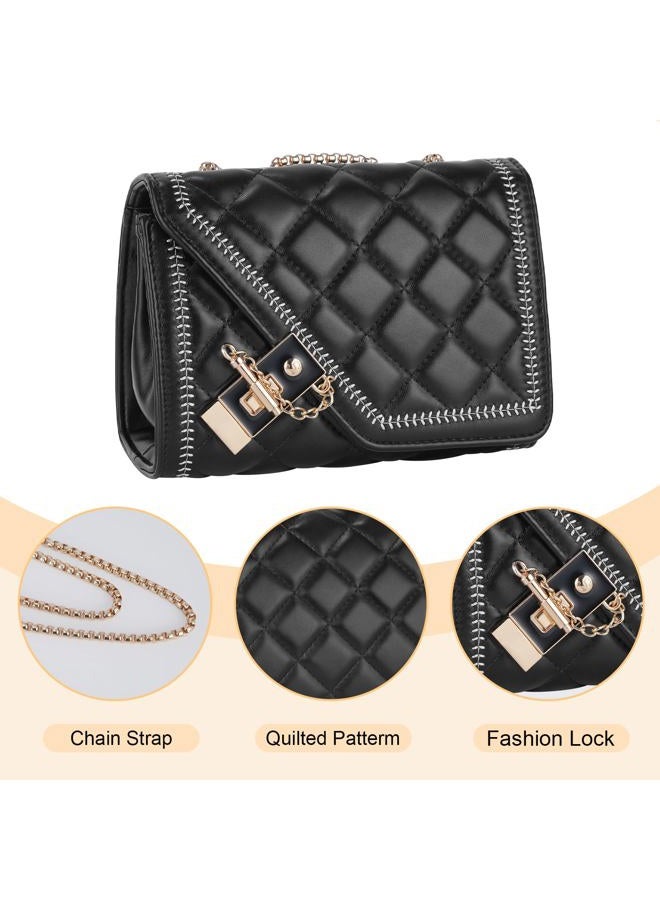 Aiqudou Women's Quilted Crossbody Bag - Flap PU Leather Shoulder Bag, Fashion Chain Small Square Purse, Evening Clutch Handbag - Image 4