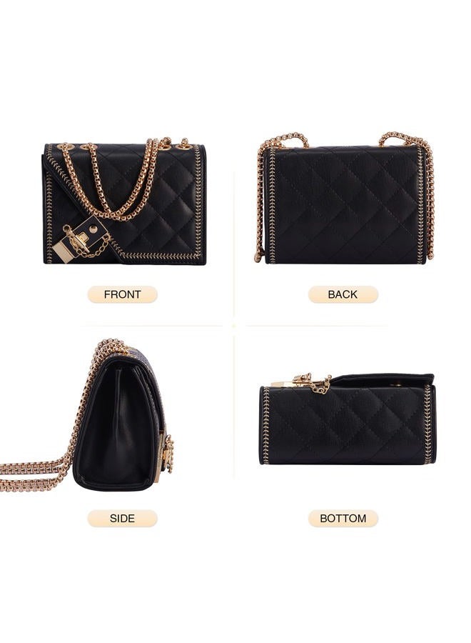 Aiqudou Women's Quilted Crossbody Bag - Flap PU Leather Shoulder Bag, Fashion Chain Small Square Purse, Evening Clutch Handbag - Image 5