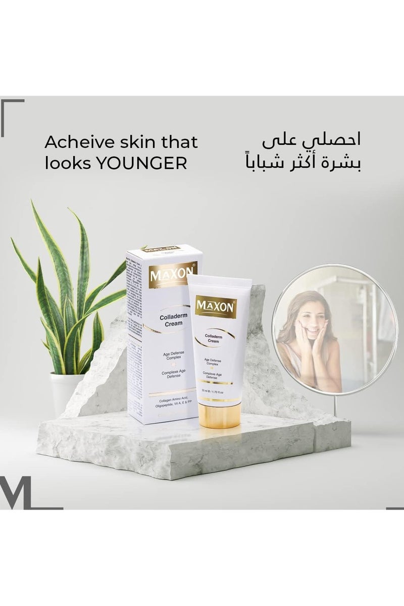 MAX-ON Colladerm Cream â Anti-Aging Moisturizer with Collagen Amino Acids, Oligopeptides & Vitamins A, E & PP | Age Defense & Wrinkle Reduction â 50ml - Image 3