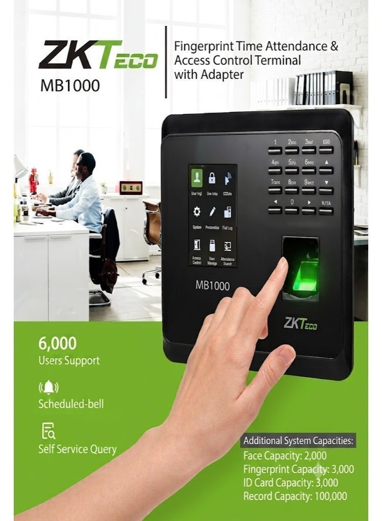 زد كيه تيكو جهاز الحضور والانصراف ZKTeco MB1000 ببصمة الإصبع والتعرف على الوجه - Image 4
