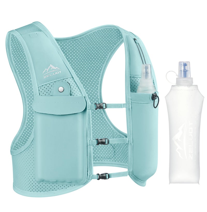 Zelvot Running Vest for Women Men, USA Original Patent, Adjustable Chest Straps Running Hydration Vest with 500ml Soft Flask, Lightweight Reflective Hydration Backpack for Marathon (Light Blue, M/L) - Image 1