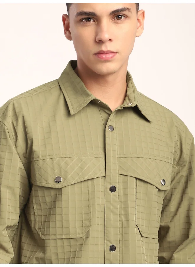 بيونغ شيكت بلون الزيتون الباهت بنقشة بلوك