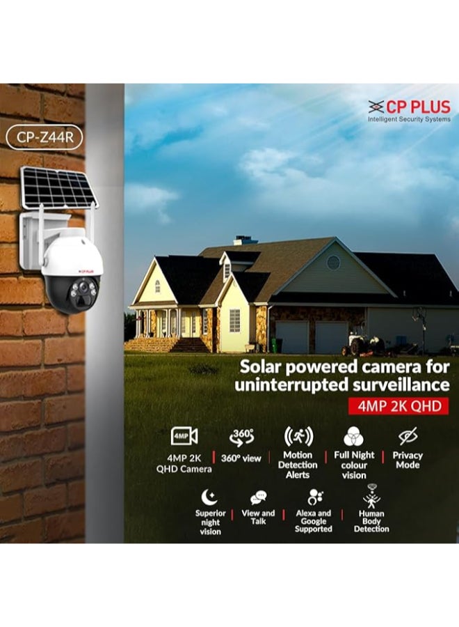 CP PLUS كاميرا شمسية خارجية PT 4G بدقة 2K QHD 4MP مجددة | دعم بطارية مدمجة | محادثة ثنائية الاتجاه | تنبيهات كشف الحركة PIR | رؤية ليلية ملونة كاملة | بطاقة SD (حتى 256 جيجابايت) CP-Z44R - Image 2