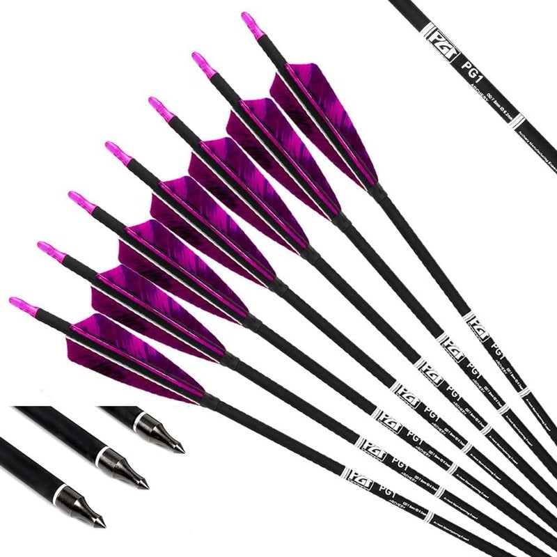 PG1ARCHERY 31-Inch Carbon Arrows Target Practice Hunting Arrow with 4" Shield Fletching spine 500 Arrows for Recurve Bow LongBow Compound Bow(Pack of 6) - Image 1