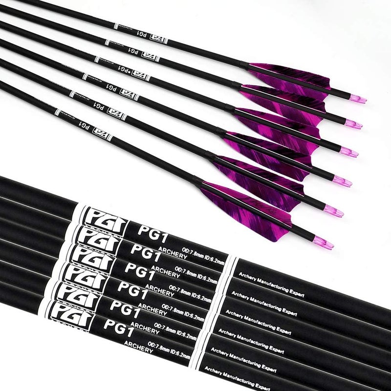 PG1ARCHERY 31-Inch Carbon Arrows Target Practice Hunting Arrow with 4" Shield Fletching spine 500 Arrows for Recurve Bow LongBow Compound Bow(Pack of 6) - Image 4