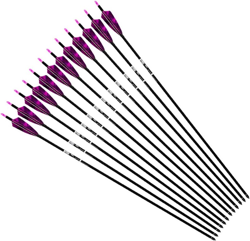 PG1ARCHERY 31-Inch Carbon Arrows Target Practice Hunting Arrow with 4" Shield Fletching spine 500 Arrows for Recurve Bow LongBow Compound Bow(Pack of 6) - Image 5