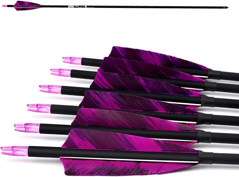 PG1ARCHERY 31-Inch Carbon Arrows Target Practice Hunting Arrow with 4" Shield Fletching spine 500 Arrows for Recurve Bow LongBow Compound Bow(Pack of 6) - Image 2