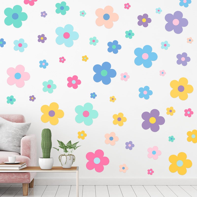 Taobary 288 Pcs Y2K Cute Flowers Wall Sticker Colorful Floral Wall Decal Vinyl Peel And Stick Preppy Hippie Stickers Aesthetic Flowers Decor For Nursery Bedroom(9.1 X 11.4 Inch Elegant Colors) - Image 1