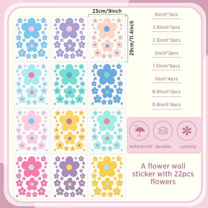 Taobary 288 Pcs Y2K Cute Flowers Wall Sticker Colorful Floral Wall Decal Vinyl Peel And Stick Preppy Hippie Stickers Aesthetic Flowers Decor For Nursery Bedroom(9.1 X 11.4 Inch Elegant Colors) - Image 2