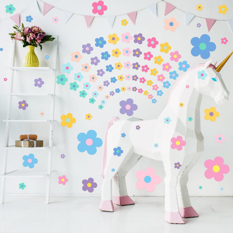 Taobary 288 Pcs Y2K Cute Flowers Wall Sticker Colorful Floral Wall Decal Vinyl Peel And Stick Preppy Hippie Stickers Aesthetic Flowers Decor For Nursery Bedroom(9.1 X 11.4 Inch Elegant Colors) - Image 5