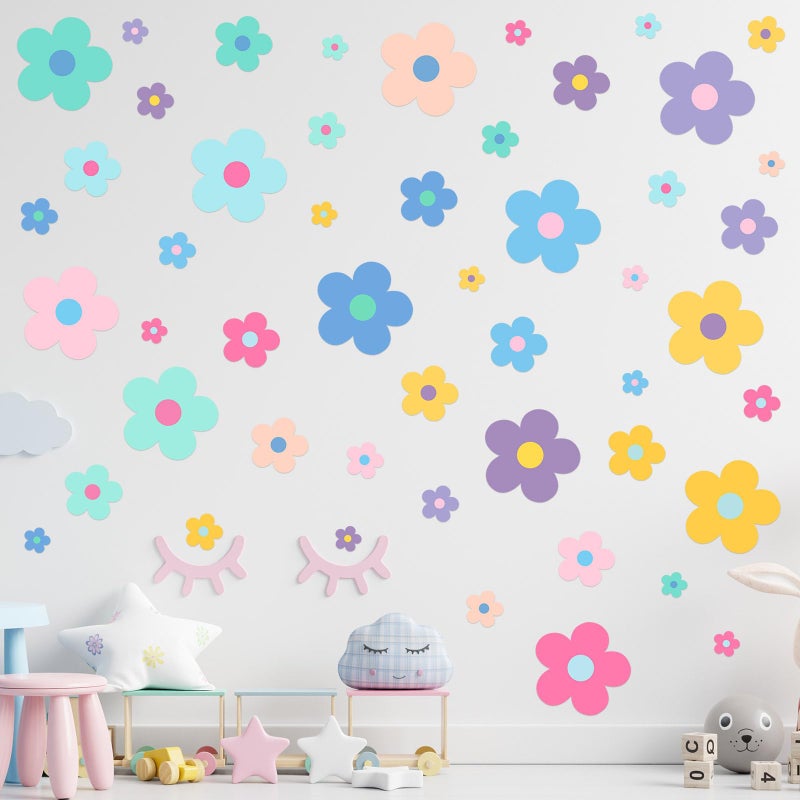 Taobary 288 Pcs Y2K Cute Flowers Wall Sticker Colorful Floral Wall Decal Vinyl Peel And Stick Preppy Hippie Stickers Aesthetic Flowers Decor For Nursery Bedroom(9.1 X 11.4 Inch Elegant Colors) - Image 4