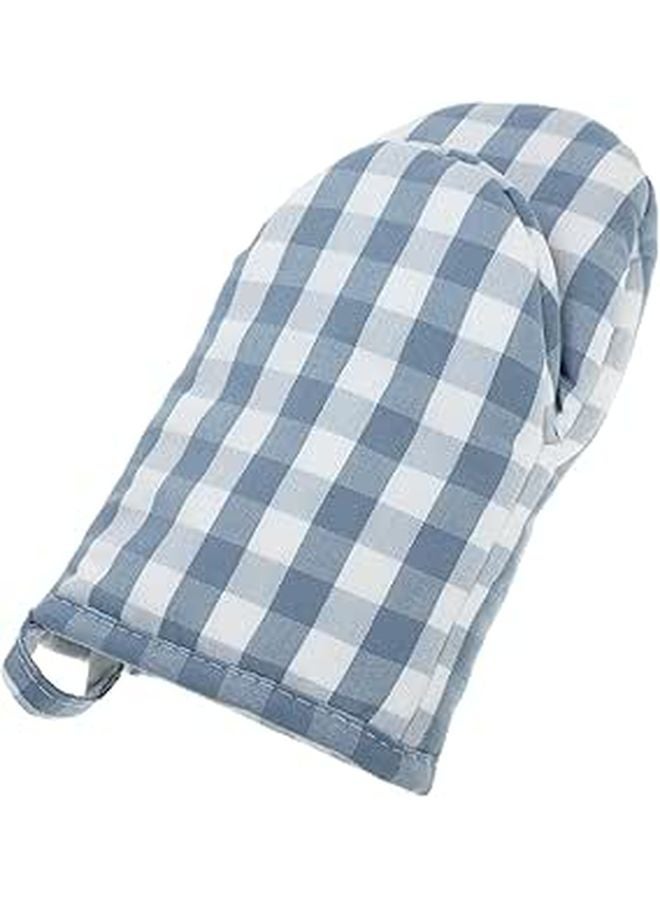 Heat Resistant Quilted Oven Mitts Blue Checkered Cotton Microwave Baking Cooking Gloves - Image 1