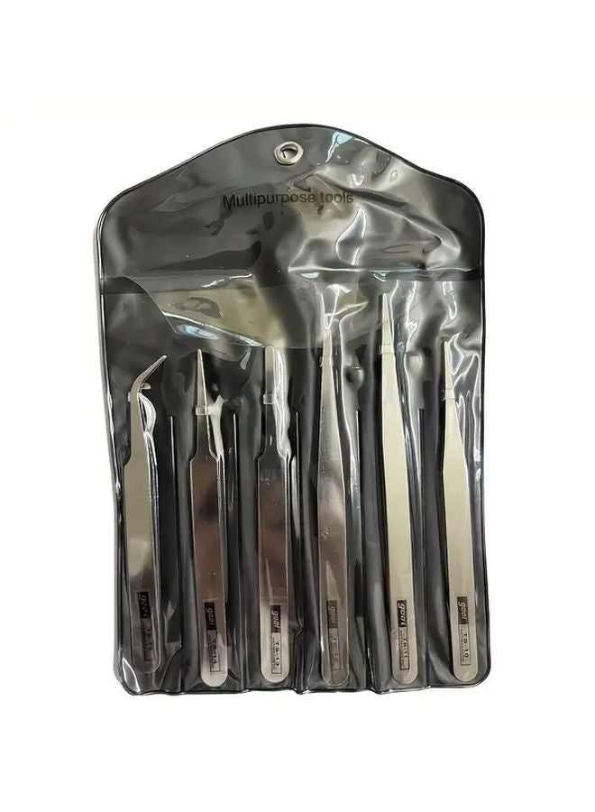 6Pcs Stainless Steel Tweezers Anti Static Durable Metal For Phone Repair Industrial Use - Image 4