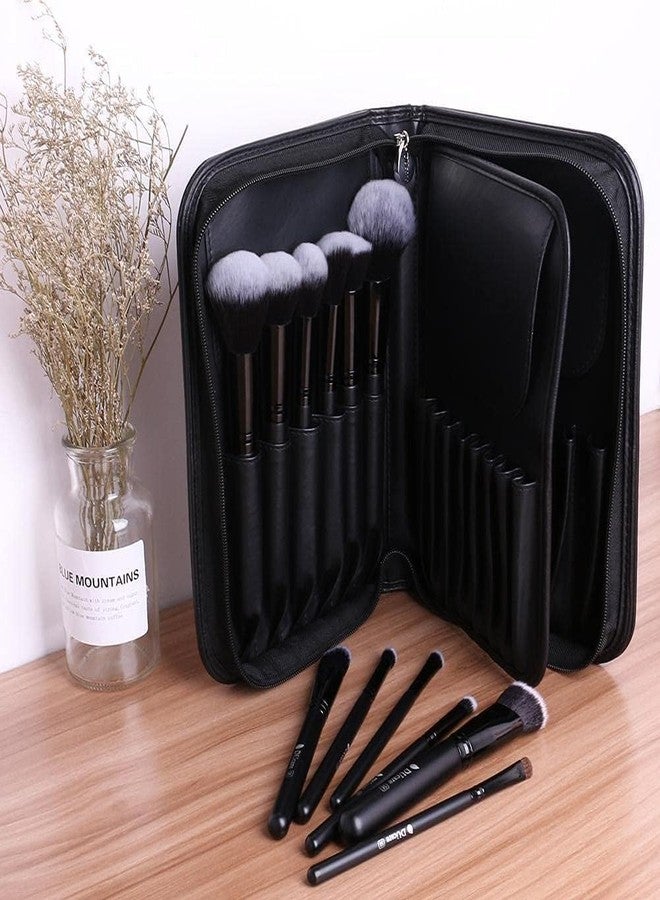 Ruby Face RUBYFACE Makeup Brush Holder Bag, Professional Makeup Brushes Organizer Bag Makeup Artist Cosmetic Case Leather Handbag Black Travel Portable - Image 4