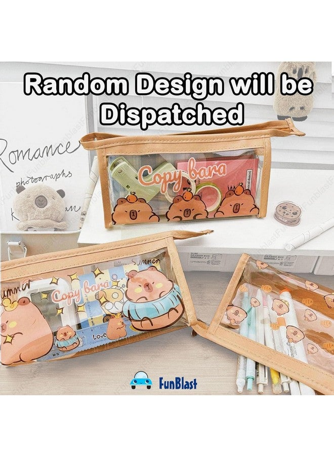 فنبلاست حقيبة أقلام رصاص من فن بلاست، حقيبة أقلام شفافة مزودة بسحاب للإغلاق، حقيبة أدوات مكياج محمولة، حقيبة قرطاسية لطيفة للطلاب والفتيات والبالغين والمكاتب - تصميم عشوائي (حقيبة أ) - Image 3