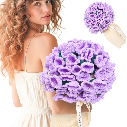LOKOZ Crochet Flowers Bouquet Blanket Birthday Gifts for Women Mom Sister Wife Purple Flower Blanket Bouquet Romantic for Birthday Wedding Home Decor 31 Inches - Image 1