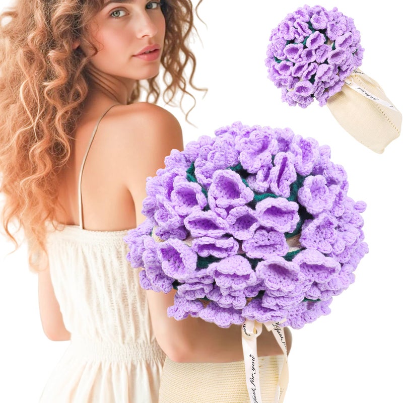 LOKOZ Crochet Flowers Bouquet Blanket Birthday Gifts for Women Mom Sister Wife Purple Flower Blanket Bouquet Romantic for Birthday Wedding Home Decor 31 Inches - Image 2