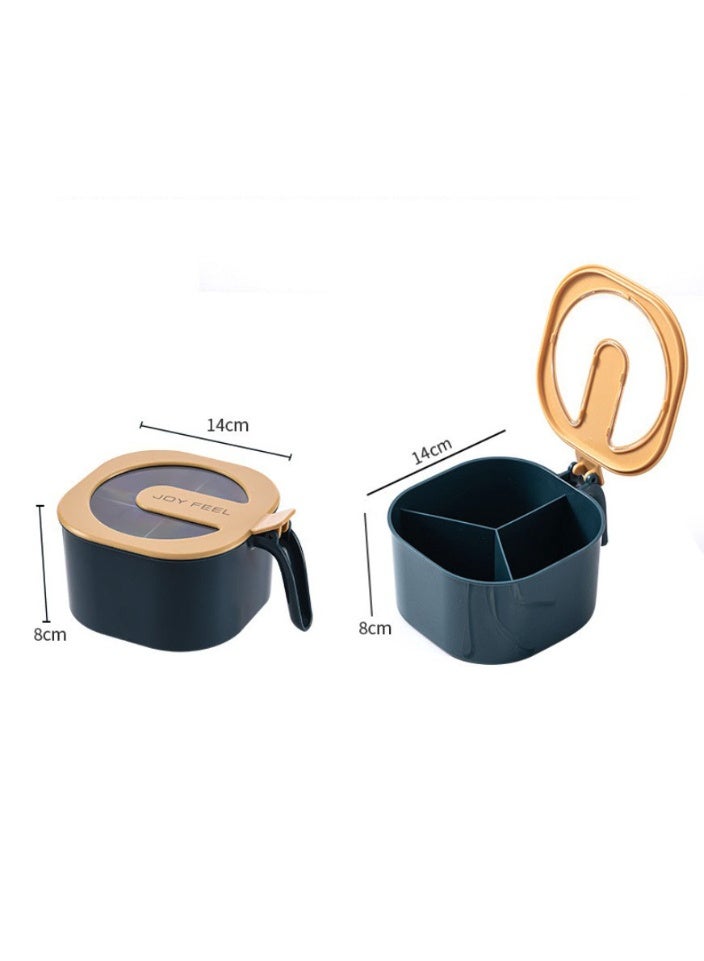 منظّم التوابل المكون من 4 مقصورة مع صندوق تخزين للمطبخ ذو أغطية، مجموعة حاويات شفافة مضادة للرطوبة، منظّم مخزن متعدد الأغراض غير انزلاقي