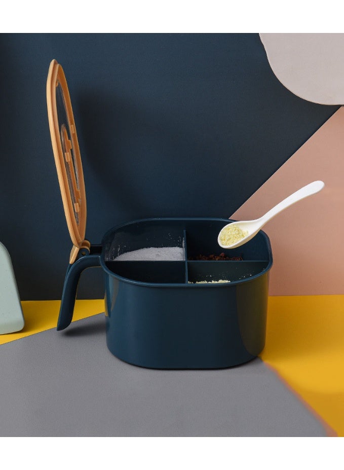 منظّم التوابل المكون من 4 مقصورة مع صندوق تخزين للمطبخ ذو أغطية، مجموعة حاويات شفافة مضادة للرطوبة، منظّم مخزن متعدد الأغراض غير انزلاقي