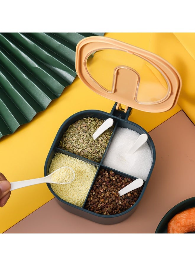 منظّم التوابل المكون من 4 مقصورة مع صندوق تخزين للمطبخ ذو أغطية، مجموعة حاويات شفافة مضادة للرطوبة، منظّم مخزن متعدد الأغراض غير انزلاقي