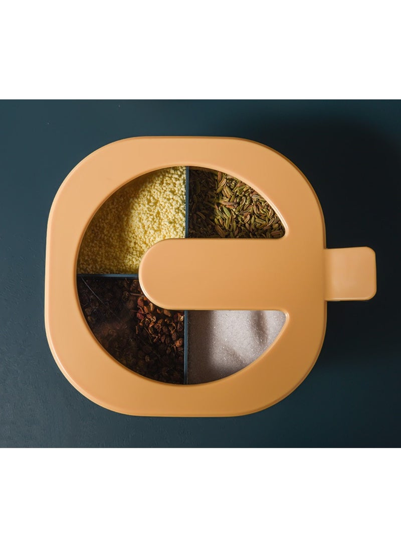 منظّم التوابل المكون من 4 مقصورة مع صندوق تخزين للمطبخ ذو أغطية، مجموعة حاويات شفافة مضادة للرطوبة، منظّم مخزن متعدد الأغراض غير انزلاقي