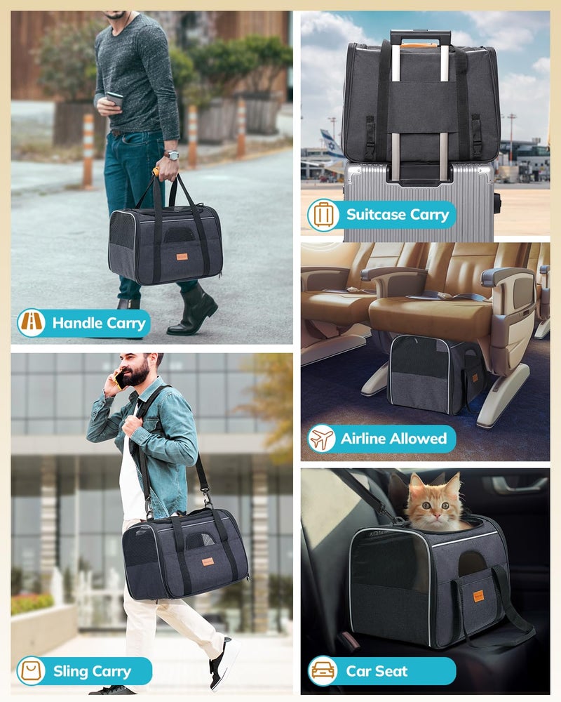 Morpilot Cat Carrier - Soft Sided Cat Carrier Large for Big Medium Cats and Puppy up to 15lbs, Pet Carrier with Safety Zippers, Foldable Bowl, Airline Approved Large Cat Carrier - Dark Gray - Image 3