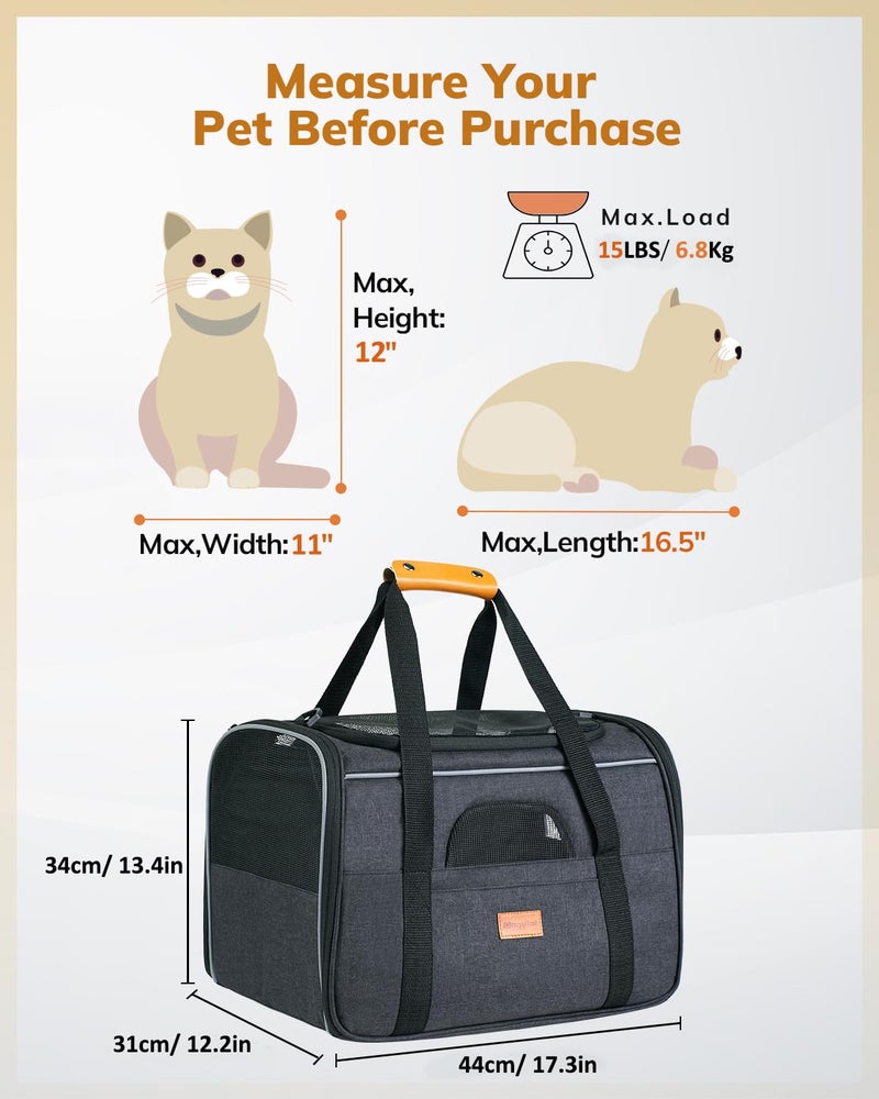 Morpilot Cat Carrier - Soft Sided Cat Carrier Large for Big Medium Cats and Puppy up to 15lbs, Pet Carrier with Safety Zippers, Foldable Bowl, Airline Approved Large Cat Carrier - Dark Gray - Image 5