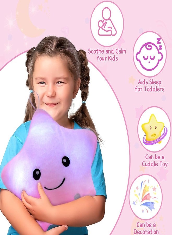 Subao Sensory Toys for Kids with Autism,14" Light Up Star Soft Plush Toddler Pillow,Autism Sensory Products,Stress Relief Kids ADHD Toys,Birthday Xmas Easter Gifts for Girls 3 4 5 6 7 8 9 10 Pink - Image 2