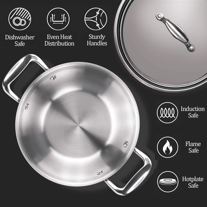 MILTON Pro cook TriPly Stainless Steel 26 cm Kadai with Lid 36 litres 3 Layer Kadhai for Cooking Induction Bottom and Gas Stove Ready Cookware Easy to Clean 3 Years Warranty