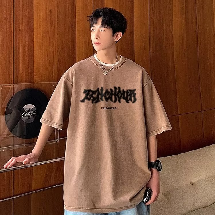 Vintage Washed Old Heavy Short-Sleeved T-Shirt Men'S Summer American Style High Street Trendy Top Design Sense Niche T-Shirt - Image 4