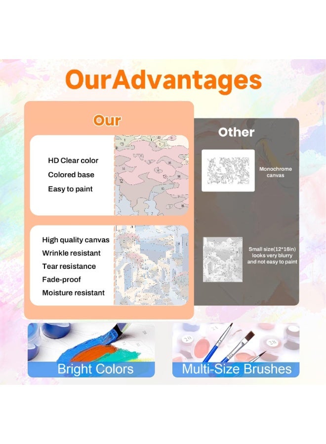 مجموعة طلاء المناظر الطبيعية بالأرقام للبالغين، طلاء المناظر الطبيعية بالأرقام على القماش، طلاء بالأرقام مثالي كهدية لديكور الحائط المنزلي (16 × 20 بوصة) - Image 2