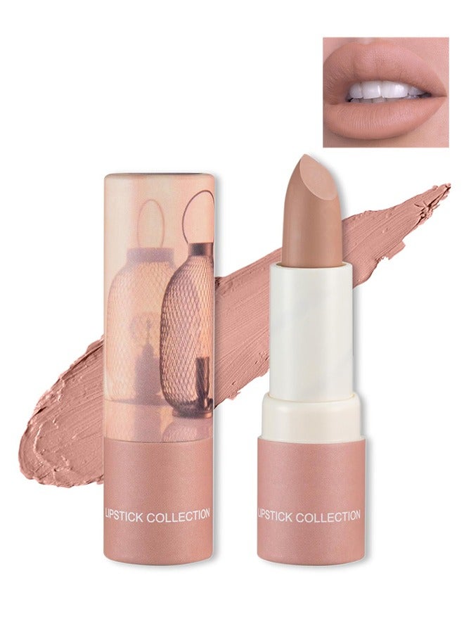 Julystar Lipstick Collection,Matte Nude Lipstick ,Silky Velvet Lip Gloss ,Nude Lip Stain Paper Tube Lipsticks Non-Stick Cup, Waterproof Long Lasting Matte Lipstick for Women Daily Professional Lip Makeup-#02 Nude - Image 1