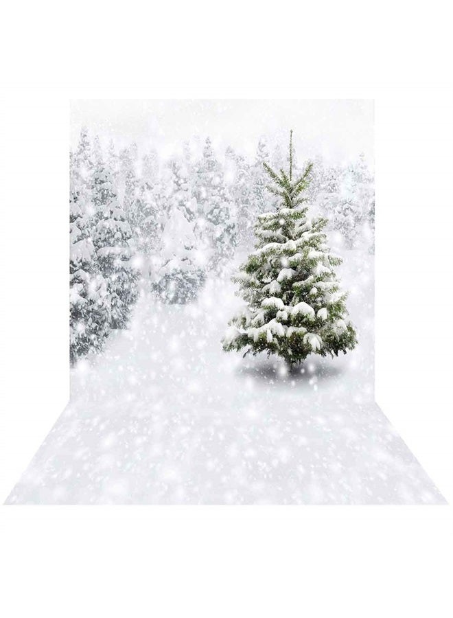Allenjoy 5x7ft Fabric Photography Christmas Photo Backdrops Xmas New Year Winter Forest Background for Kids Baby Shower Newborn Snow Trees Holiday Party Decoration Pine Snowy Photo Booth Supplies - Image 1