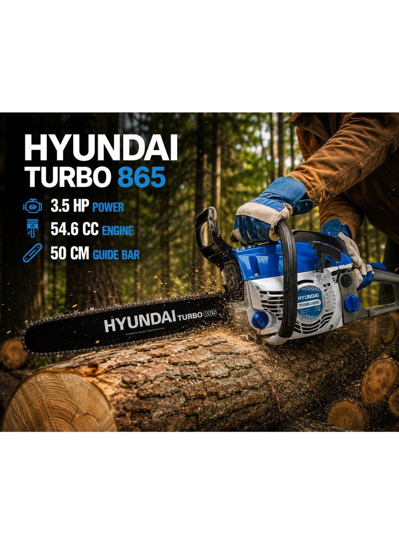 HYUNDAI Petrol Chainsaw Hyundai TURBO 865 54.6cc 3.5HP 50cm Guide Bar High Power Gasoline Chain Saw Heavy Duty Wood Cutting Logging Tool - Image 4