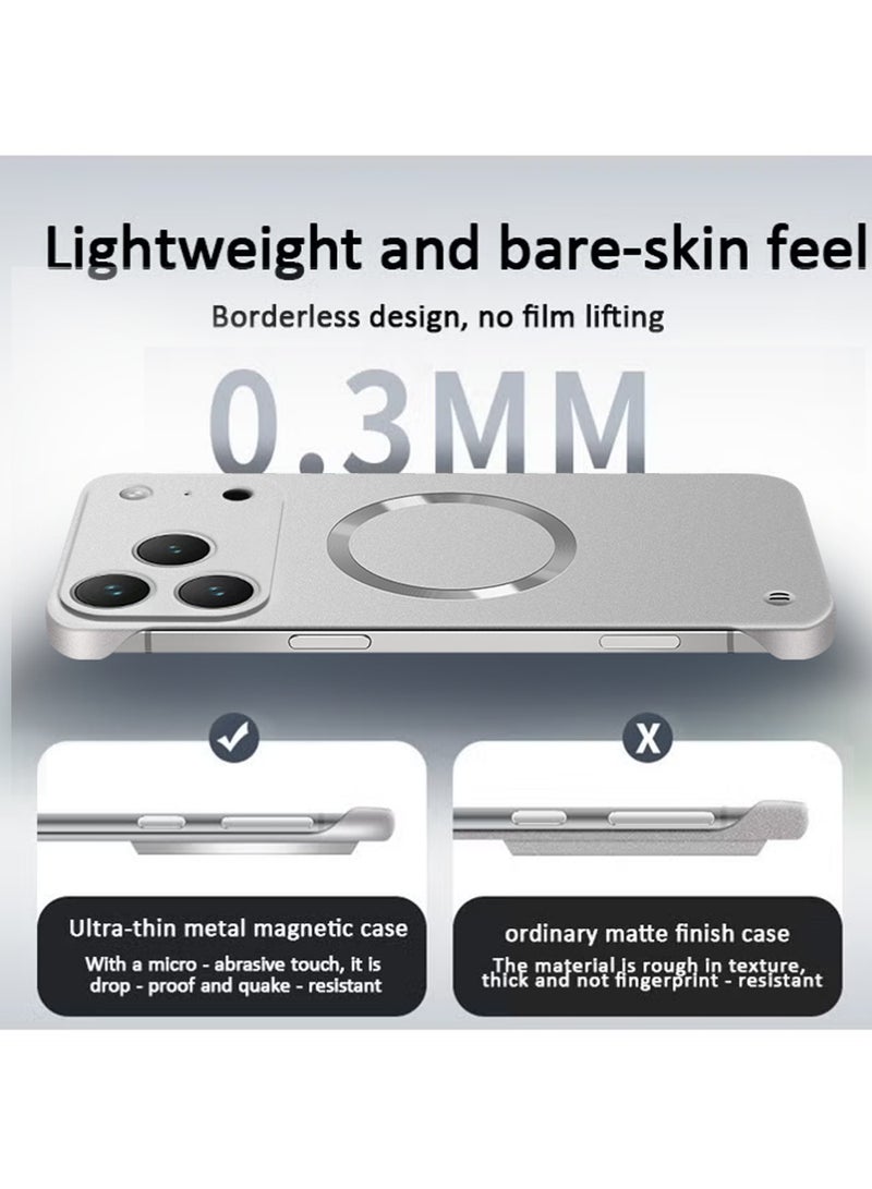 X-level for iPhone 17 Pro Max Case Tpu Minimalist with Camera Lens Cover, Thin Metallic Paint Frameless Metal Ring Compatible Magsafe Anti-fingerprint Hard PC Cover, Silver - Image 4