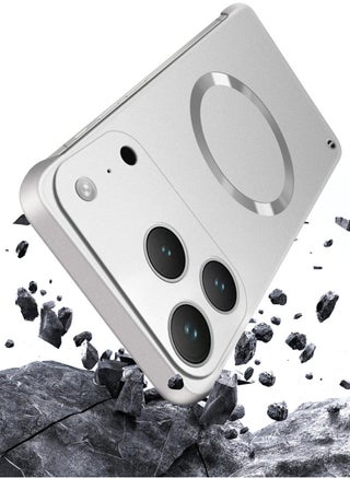 جراب iPhone 17 Pro Max من مادة TPU بتصميم بسيط مع غطاء لعدسة الكاميرا، طلاء معدني رقيق بدون إطار وحلقة معدنية متوافقة مع Magsafe وغطاء صلب من البولي كربونات مضاد لبصمات الأصابع، لون فضي - view 2