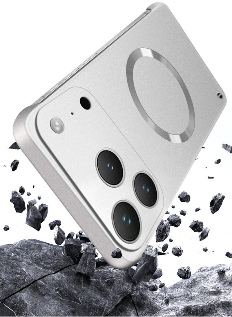 X-level for iPhone 17 Pro Max Case Tpu Minimalist with Camera Lens Cover, Thin Metallic Paint Frameless Metal Ring Compatible Magsafe Anti-fingerprint Hard PC Cover, Silver - Image 2