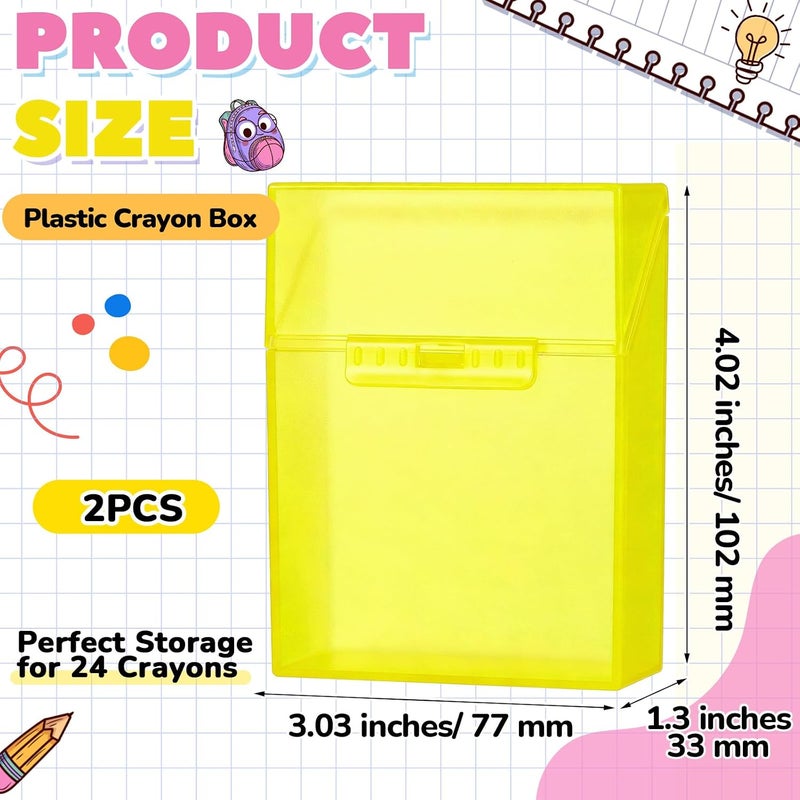Clabby 2 Pcs Plastic Crayon Organizer Case for 24 Count Crayons Kids Art Supply Storage Box with Lid, Portable Holder for Classroom Home Travel, Fits Standard 24-Pack Crayon (Yellow) - Image 2