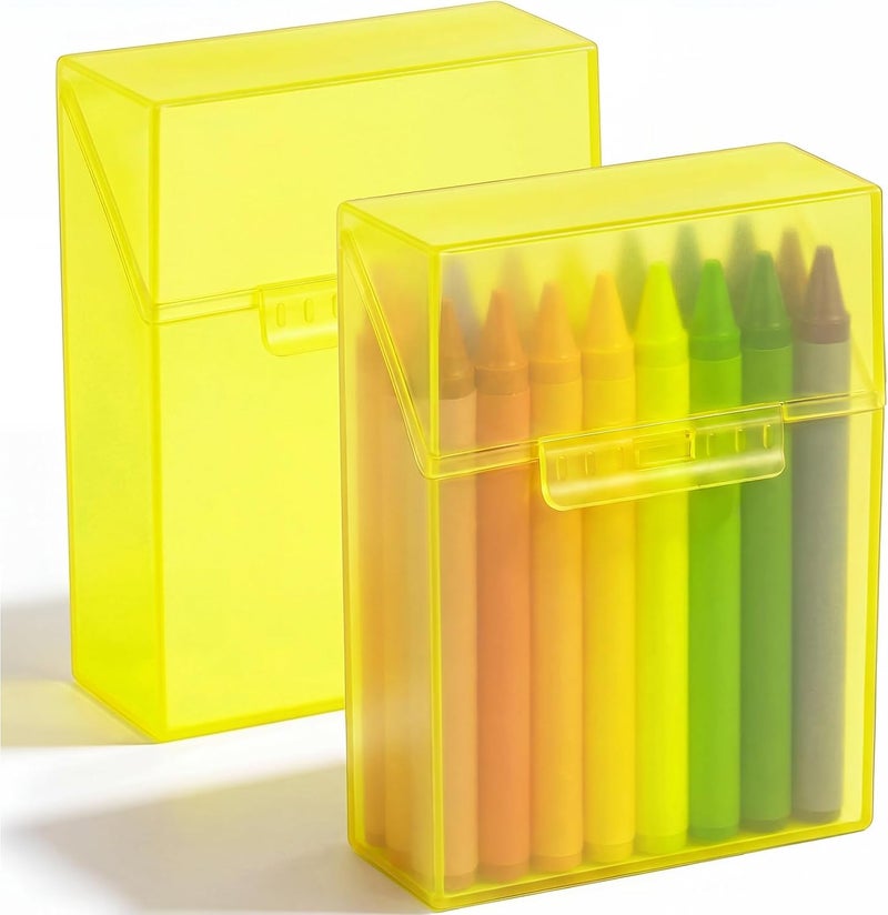 Clabby 2 Pcs Plastic Crayon Organizer Case for 24 Count Crayons Kids Art Supply Storage Box with Lid, Portable Holder for Classroom Home Travel, Fits Standard 24-Pack Crayon (Yellow) - Image 1