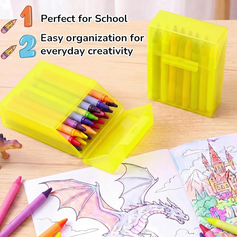 Clabby 2 Pcs Plastic Crayon Organizer Case for 24 Count Crayons Kids Art Supply Storage Box with Lid, Portable Holder for Classroom Home Travel, Fits Standard 24-Pack Crayon (Yellow) - Image 4