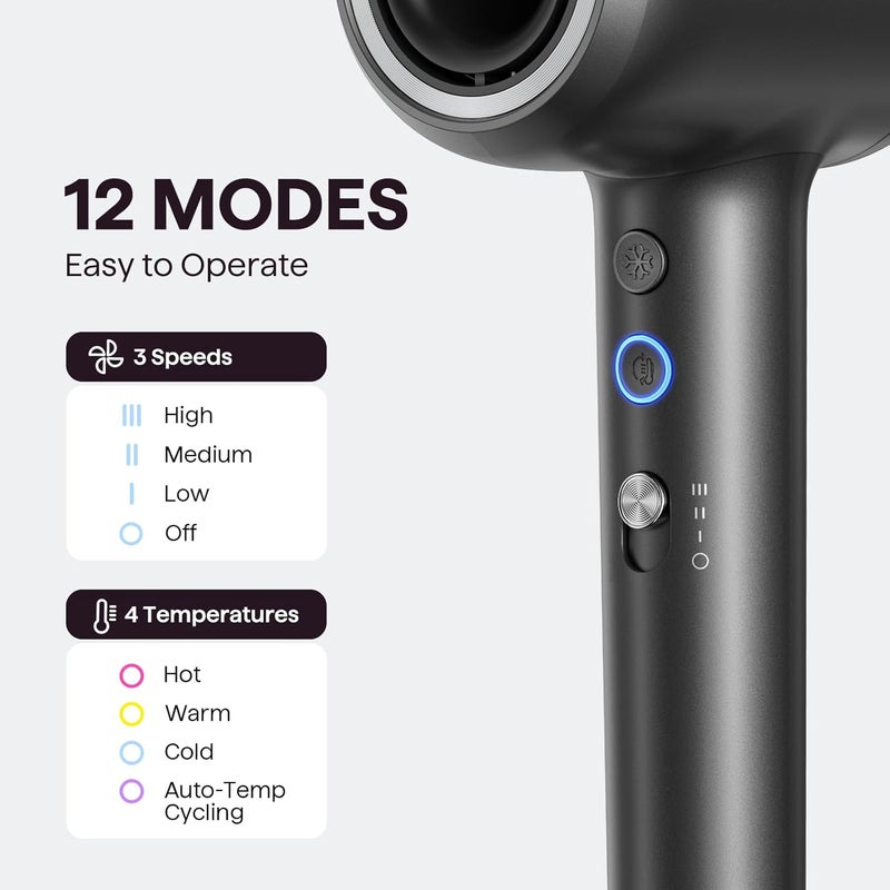 wavytalk Hair Dryer, Turblow Pro Fast Drying Blow Dryer with Diffuser, High Speed Hair Dryer with 110,000 RPM, Pro Negative Ions for Reduces Damage, Frizz Smoothing, 3 Speeds & 3 Temps, Matte Grey - Image 5