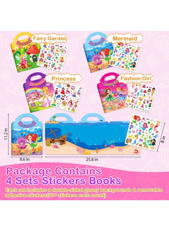 Uranus&No.1 4 Sets Reusable Sticker Book for Toddlers 1-3, Dress Up Stickers Books for Girls Ages 2-4, Jelly Activity Books Travel Toys Birthday Gifts for Girl, Princess, Mermaid, Fairy, Fashion Girl Kids 3-5 - Image 2