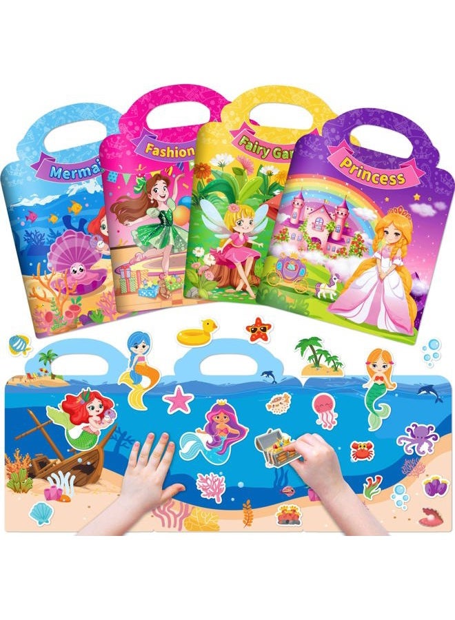Uranus&No.1 4 Sets Reusable Sticker Book for Toddlers 1-3, Dress Up Stickers Books for Girls Ages 2-4, Jelly Activity Books Travel Toys Birthday Gifts for Girl, Princess, Mermaid, Fairy, Fashion Girl Kids 3-5 - Image 1