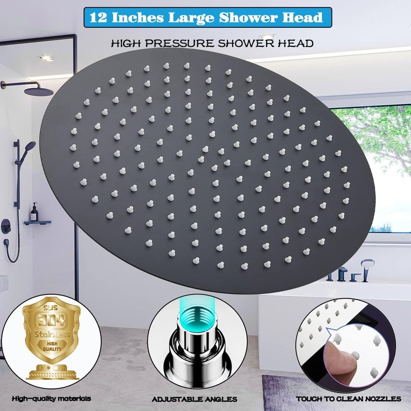Getaria Rain Shower Head,12 Inch High Pressure Rainfall Showerhead Large Waterfall Shower Head with Anti-Limescale Nozzles Rain Shower Head Round - Image 2