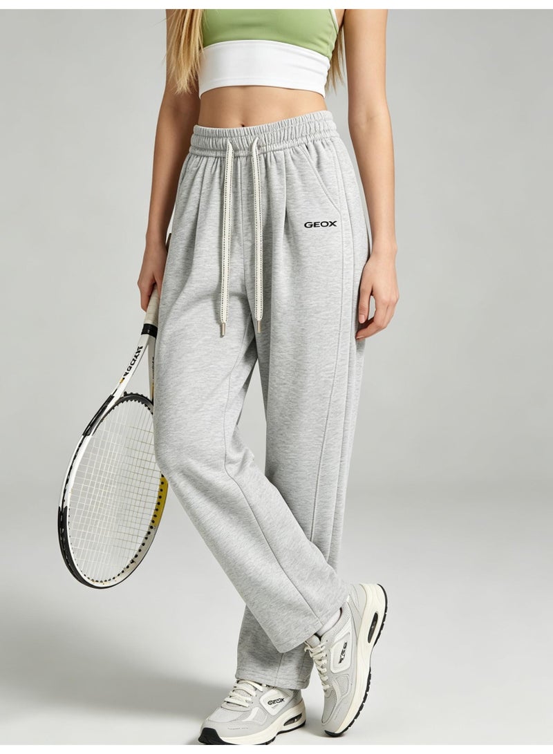 GEOX Unisex Loose Wide Leg Casual Sweatpants, Elastic Waist Drawstring Trousers, Light Heather Grey - Image 2